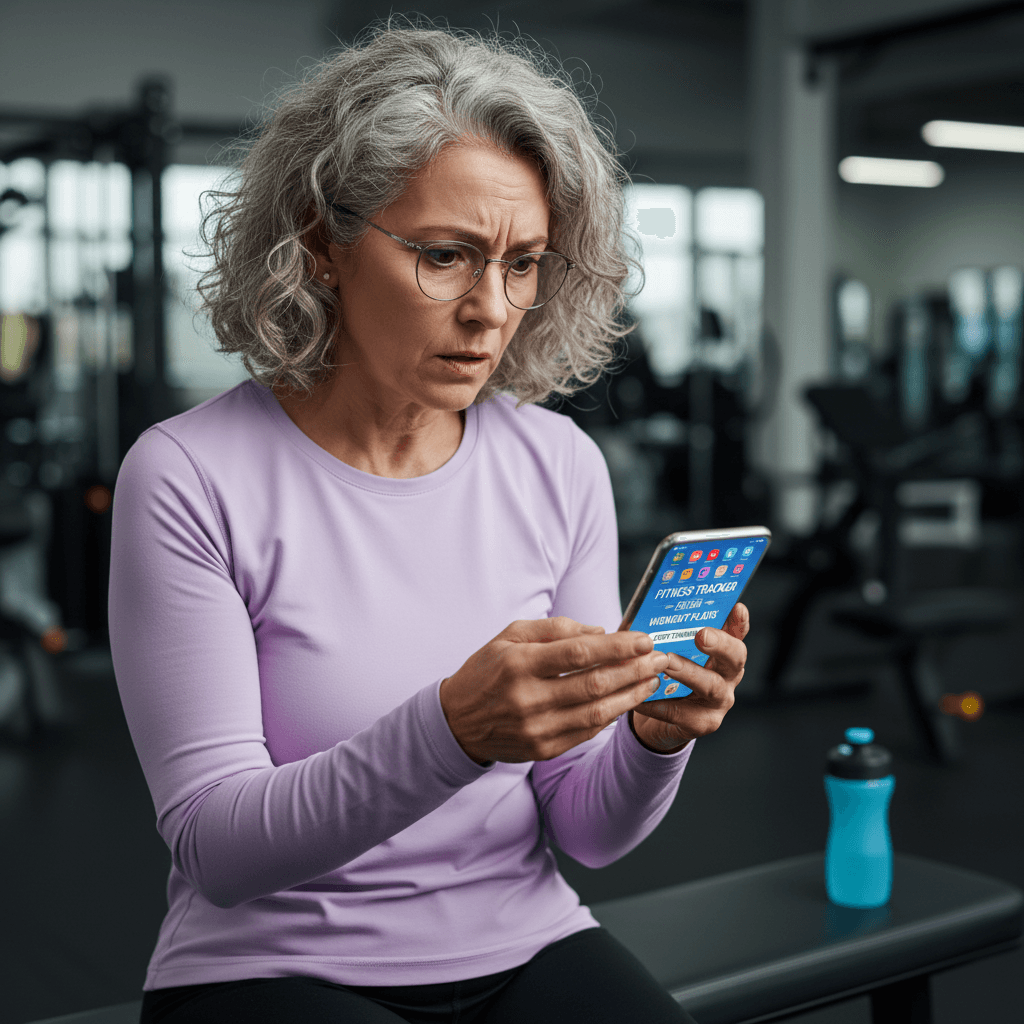 Older woman looking at a smartphone with many icons before tech training