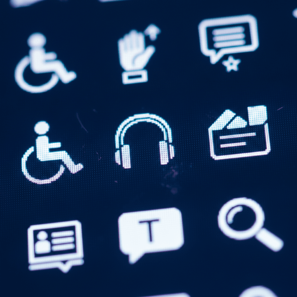 Zoomed macro close up of accessibility icons on a mobile phone screen