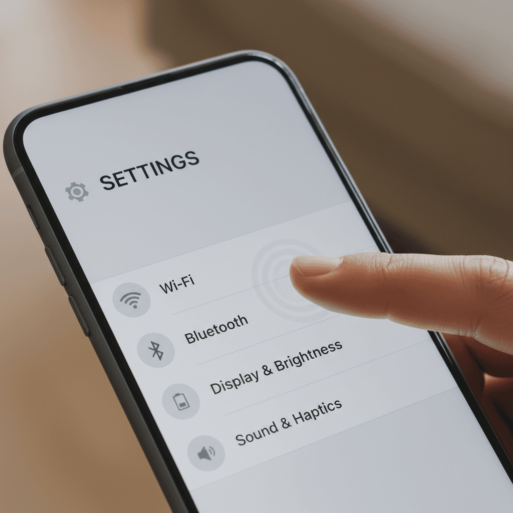 Close up of a smartphone screen with a finger selecting a settings option